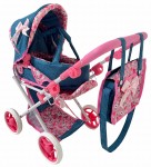 Wózek wielofunkcyjny dla lalek granatowy w różowe kwiatki