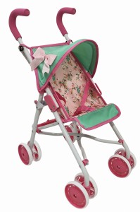 Wózek dla lalek spacerówka w kwiatki różowo zielona